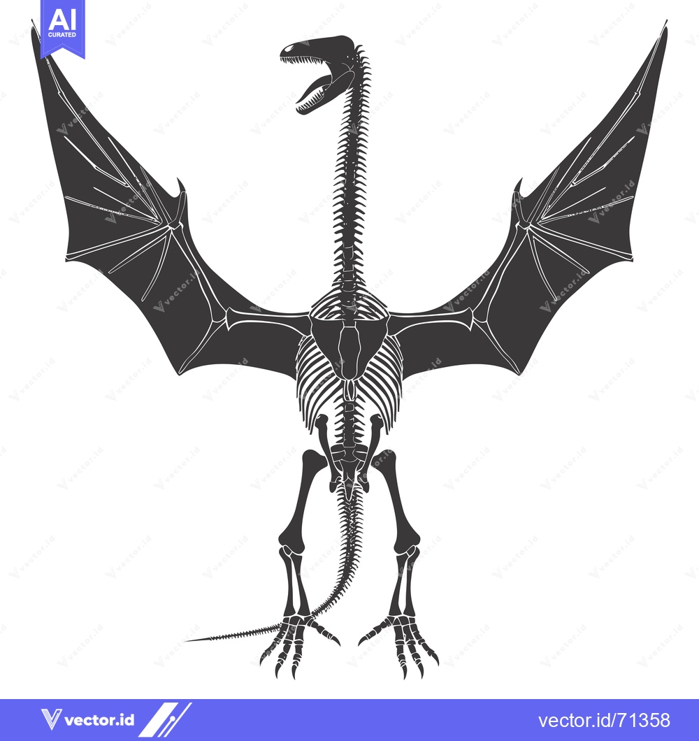 Premium Vector of Skeletal Dragon with Open Mouth and Wings Spread