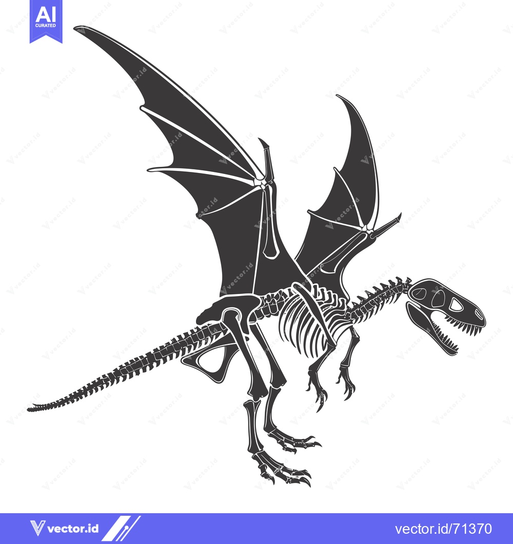 Premium Vector dari A Black and White Skeletal Dragon with Spread Wings