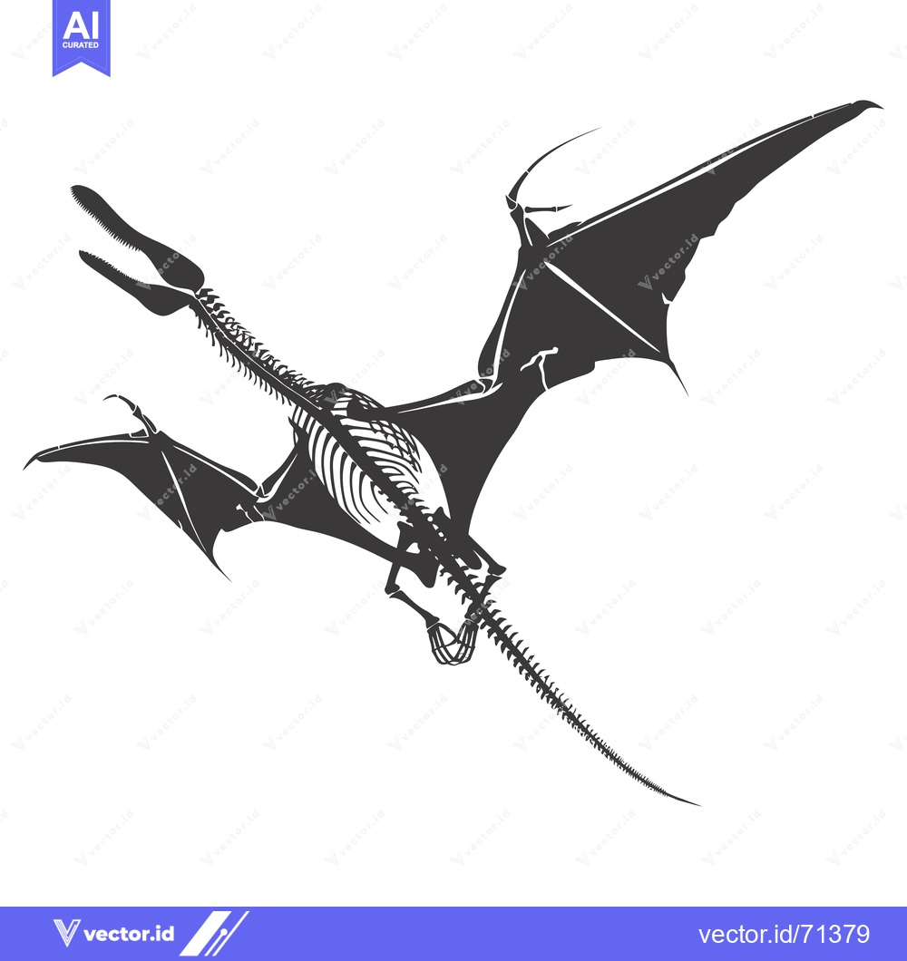 Premium Vector of Skeletal Dinosaur in Flight with Spread Wings