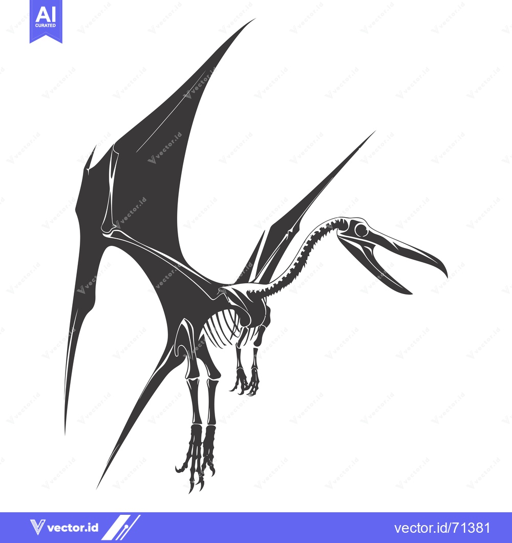 Premium Vector dari Black and White Illustration of a Pterodactyl Skeleton in Flight