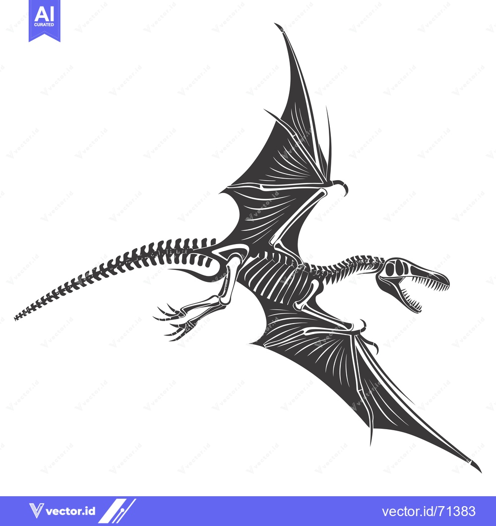 Premium Vector of Skeleton of a Pterodactyl in Flight with Open Mouth