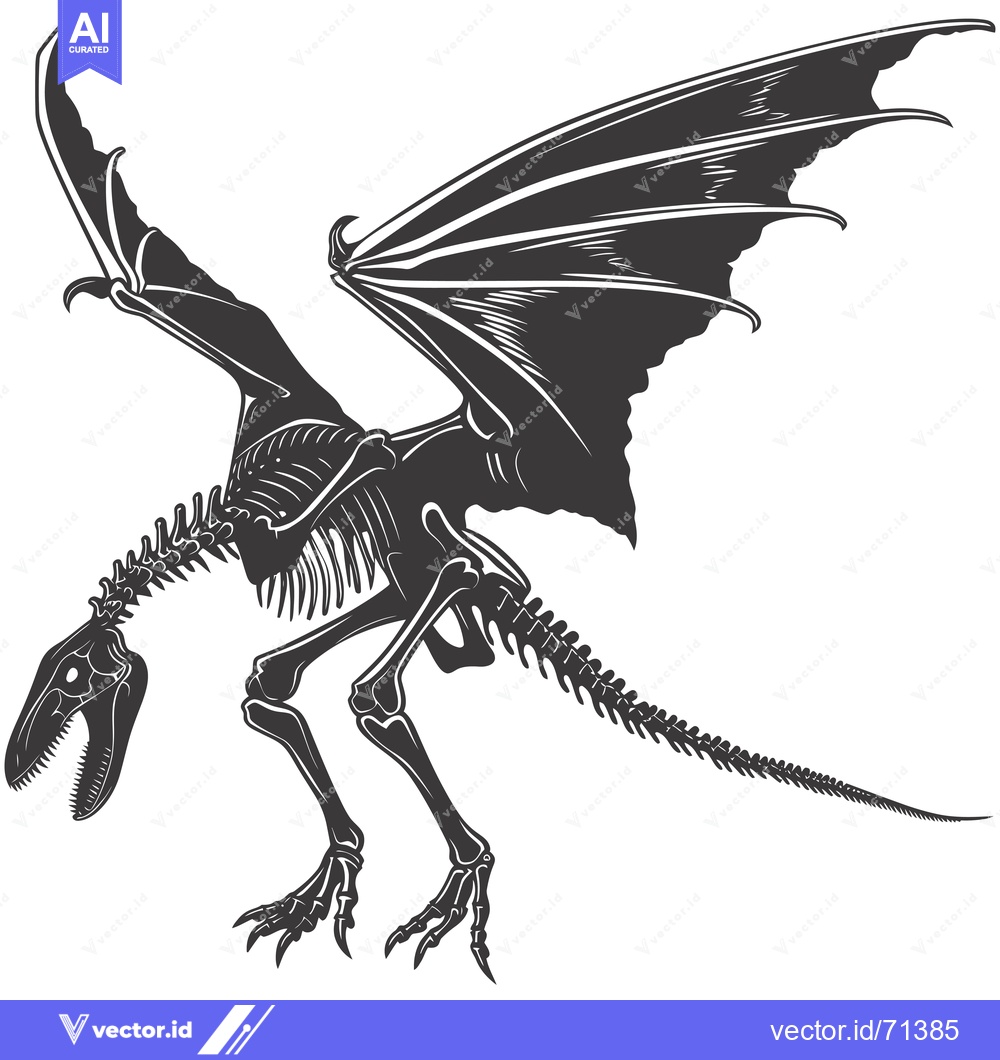 Premium Vector of Skeletal Dragon with Spread Wings in Silhouette