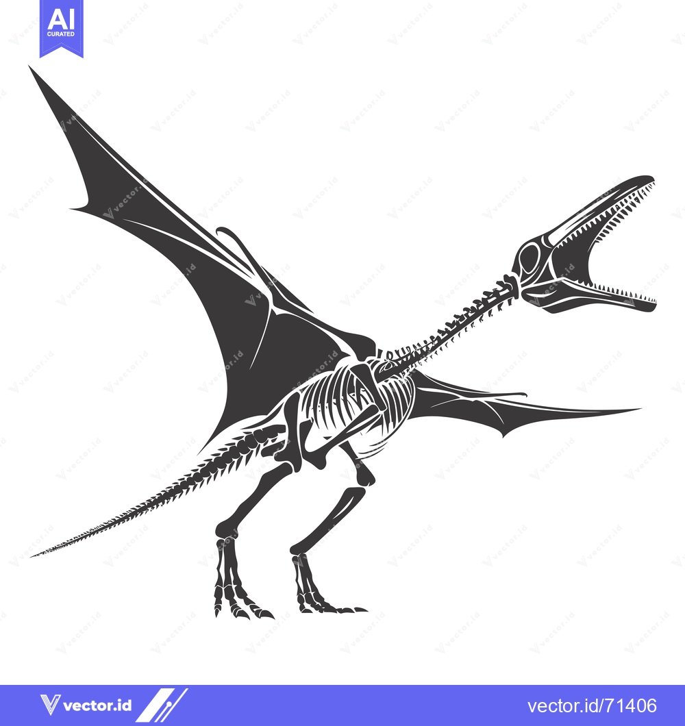 Premium Vector dari Pterodactyl Skeleton with Open Mouth and Spread Wings