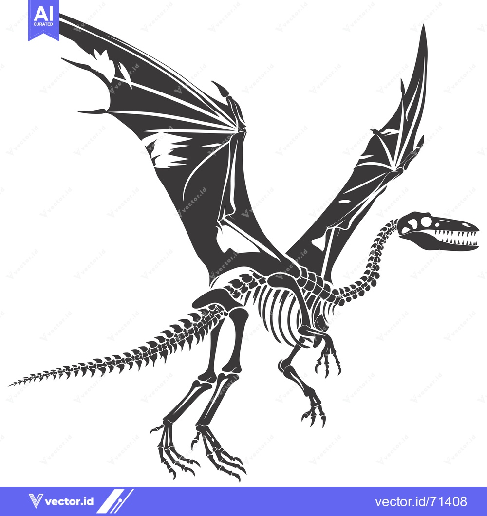 Premium Vector dari Skeletal Representation of a Flying Dinosaur with Wings Spread