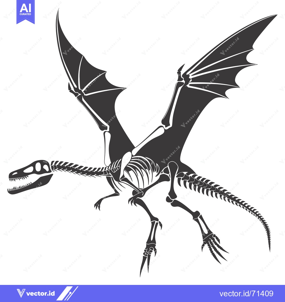 Premium Vector dari A Skeleton of a Flying Dragon with Spread Wings
