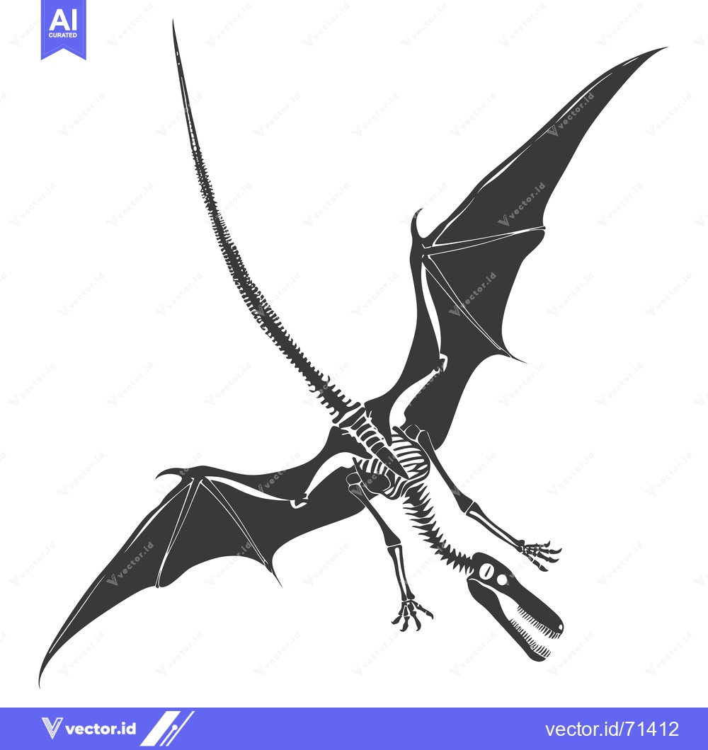 Premium Vector dari Skeletal remains of a flying dinosaur with wings outstretched