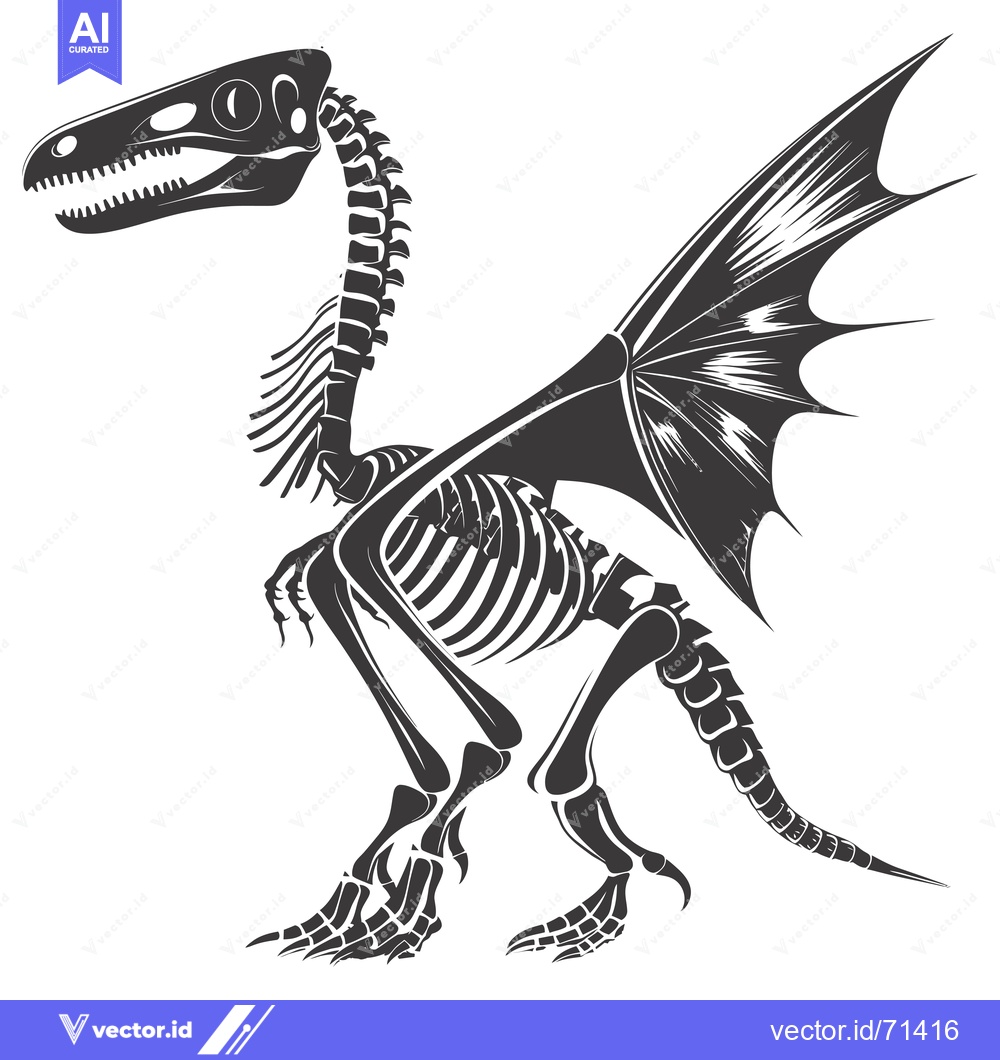 Premium Vector of Skeletal Dragon with Wings, Standing in Profile