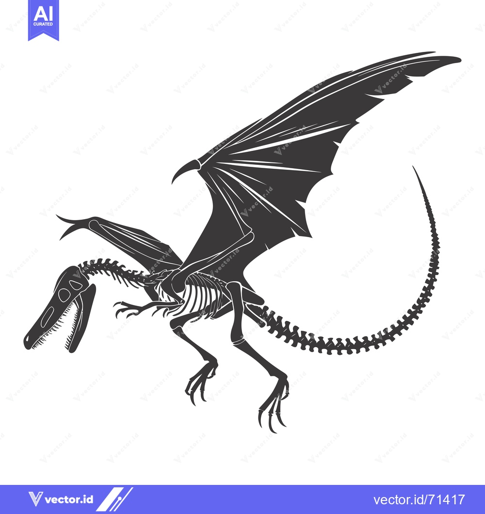Premium Vector of Black and White Illustration of a Pterodactyl Skeleton