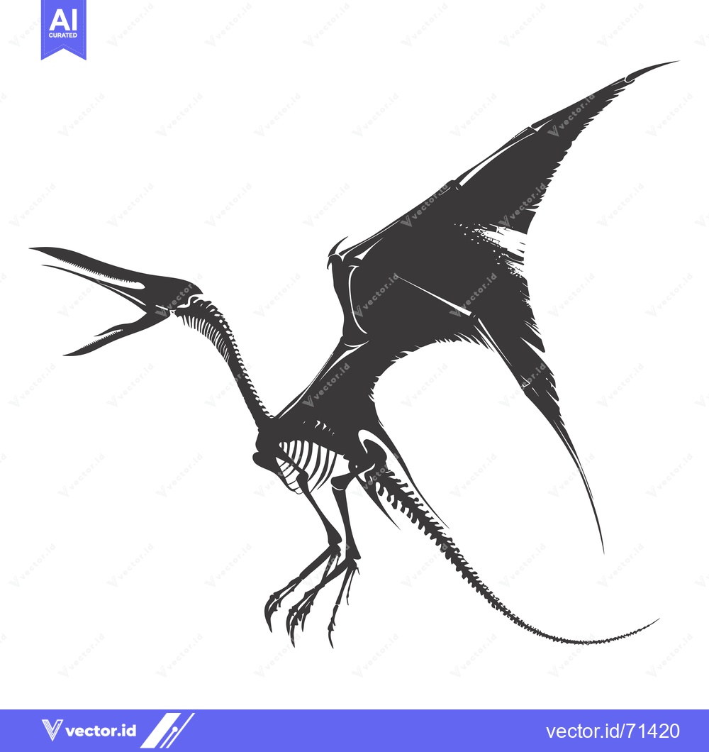 Premium Vector dari Silhouette of a Pterodactyl Skeleton with Wings Spread