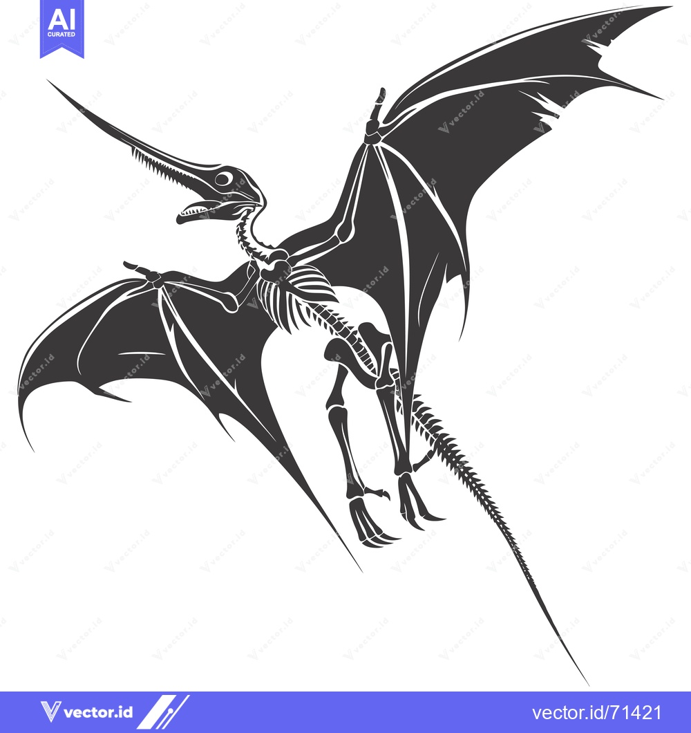 Premium Vector dari A Detailed Skeletal Illustration of a Pterodactyl with Open Wings