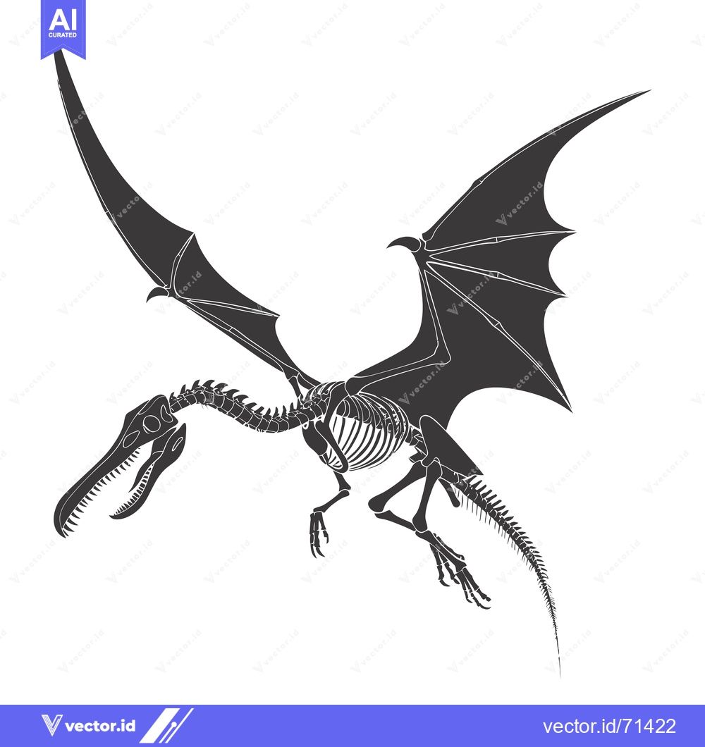 Premium Vector of Skeletal Dragon in Flight, Wings Spread