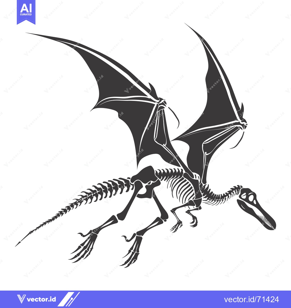 Premium Vector of Skeletal Illustration of a Flying Dinosaur with Spread Wings