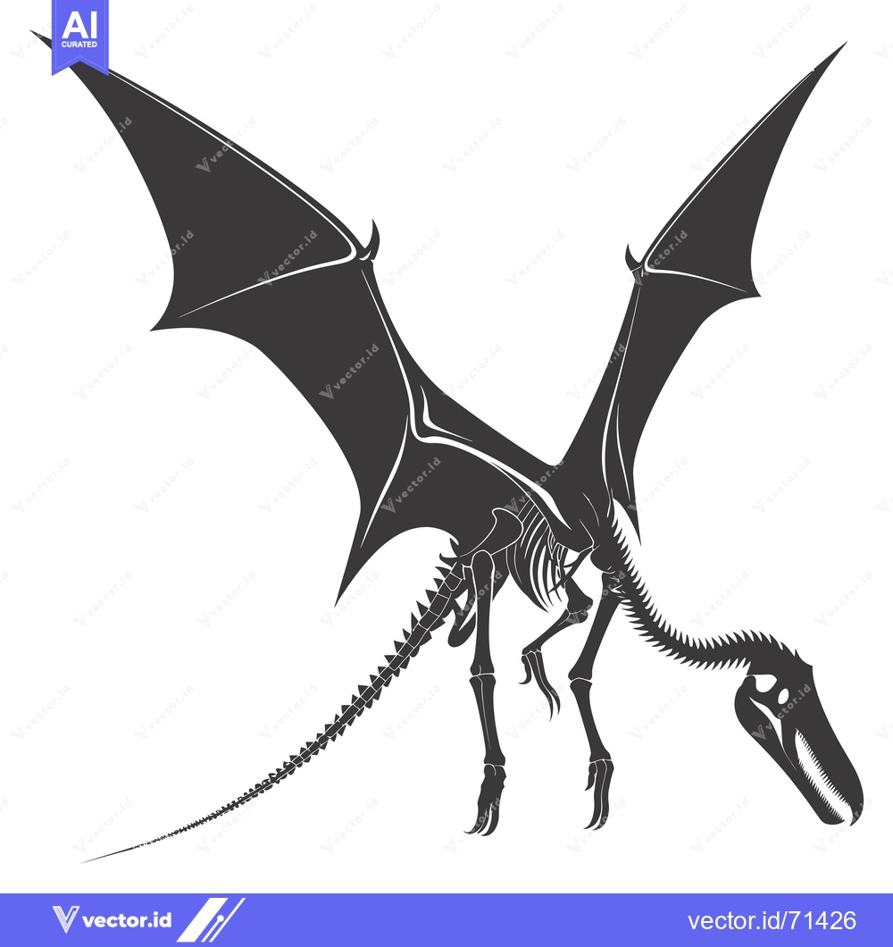 Premium Vector of Silhouette of a Pterodactyl Skeleton with Spread Wings