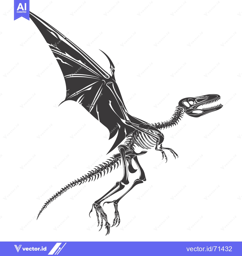 Premium Vector dari Black and White Illustration of a Pterodactyl Skeleton