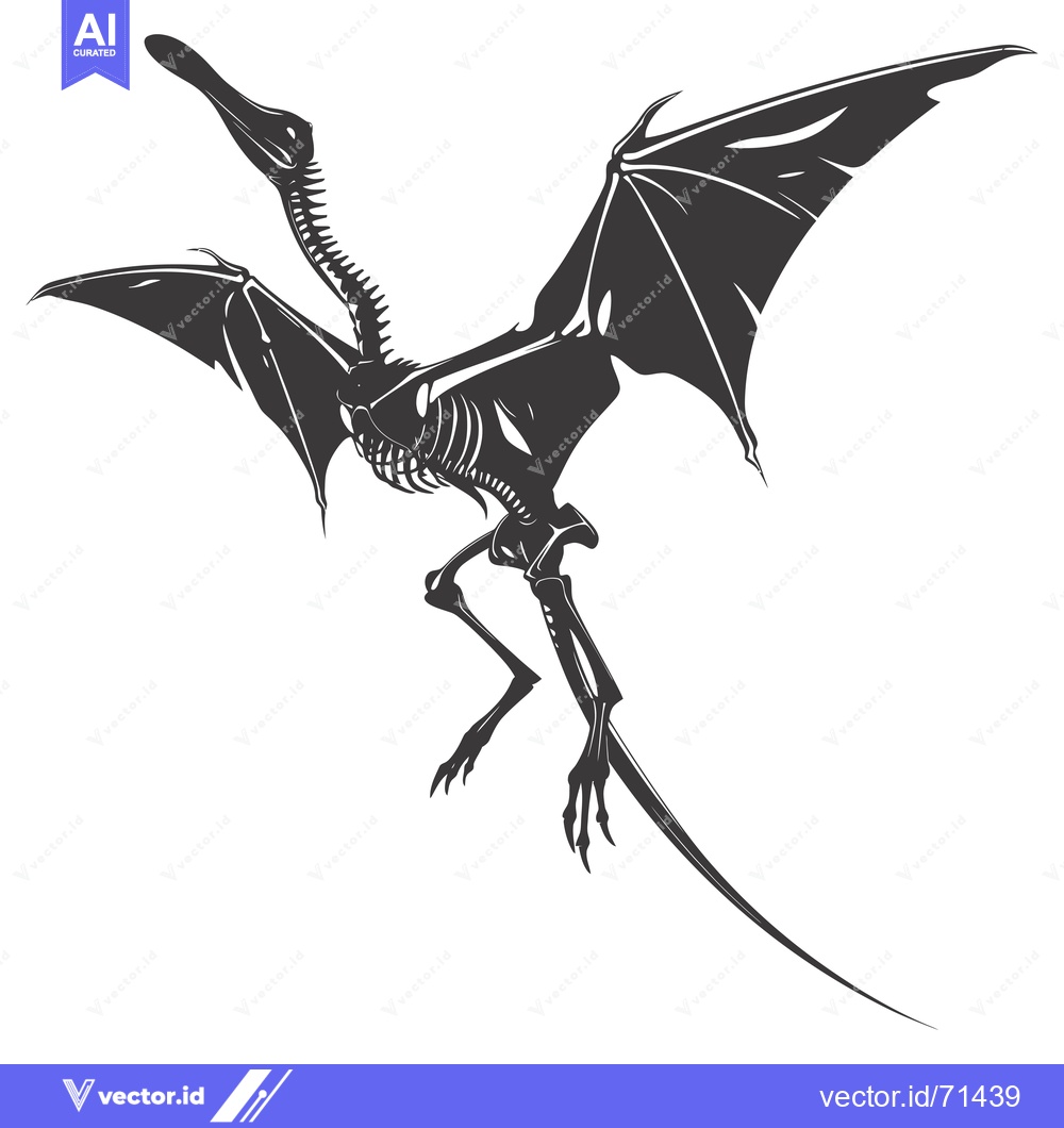 Premium Vector of Skeletal Illustration of a Flying Pterosaur with Long Tail