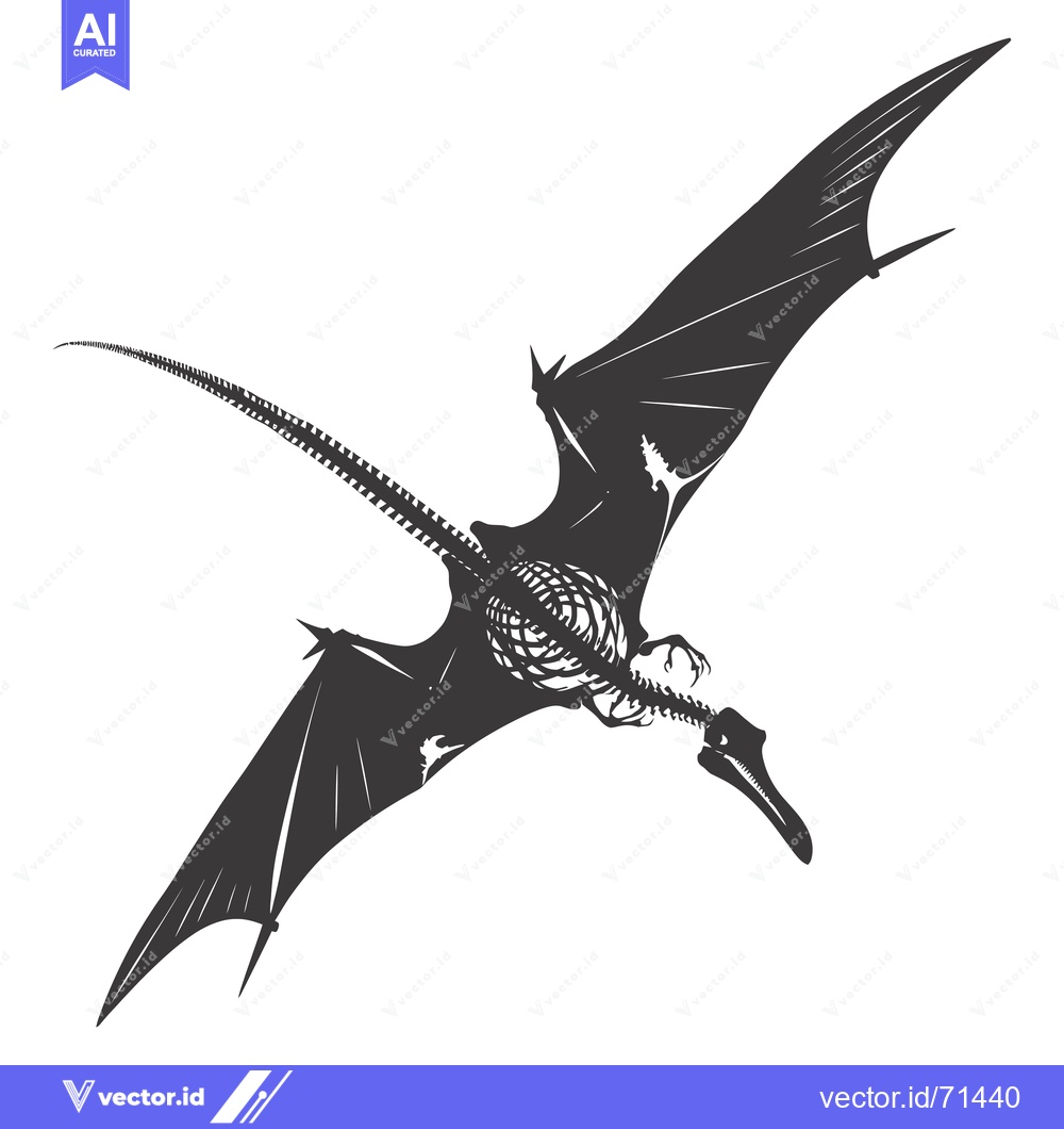 Premium Vector dari Black and White Silhouette of a Pterodactyl Flying