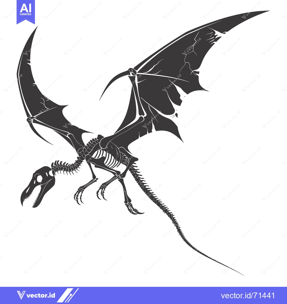Premium Vector dari Skeletal Dragon in Flight with Spread Wings