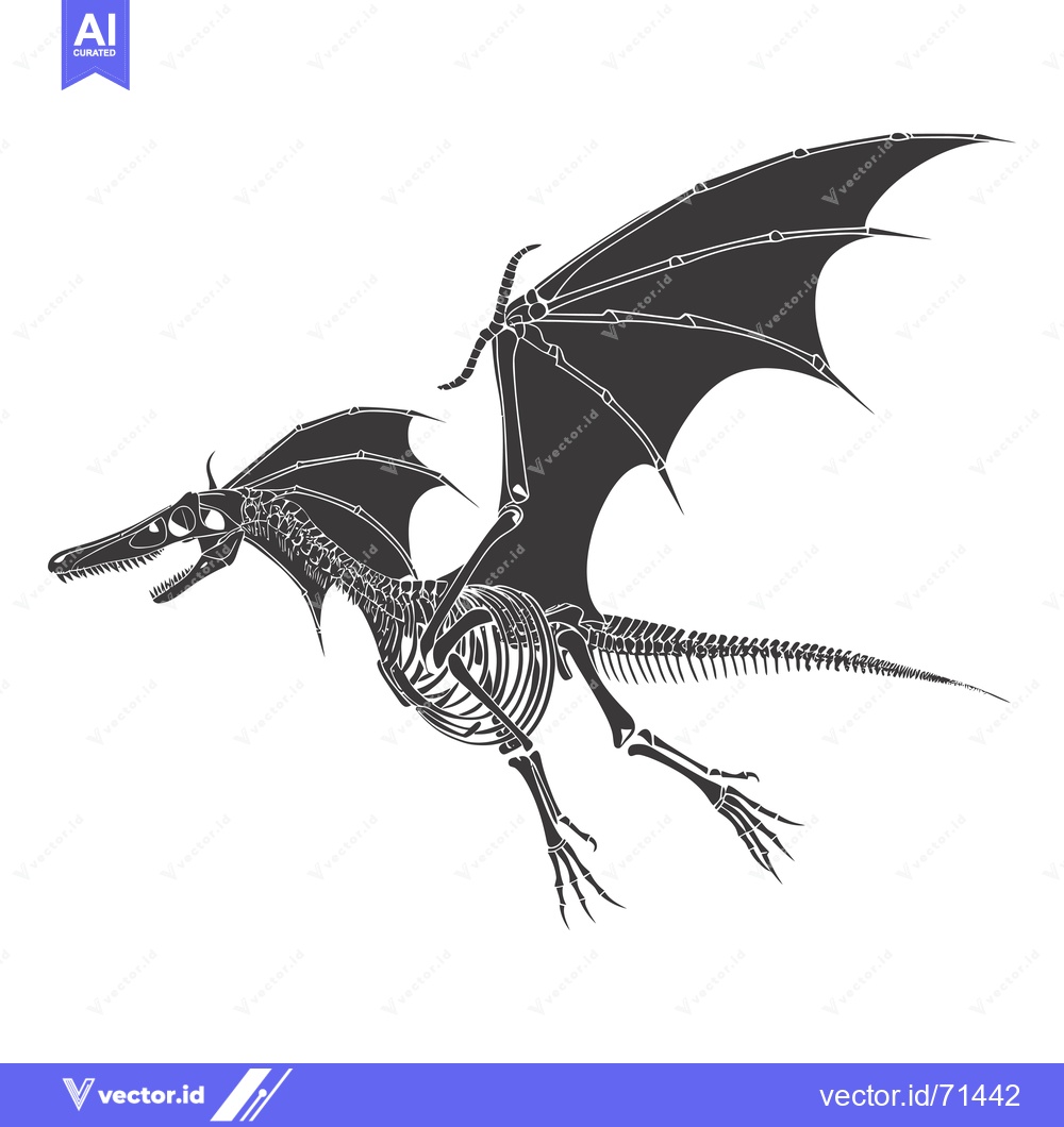 Premium Vector dari Skeletal Dragon in Flight with Spread Wings