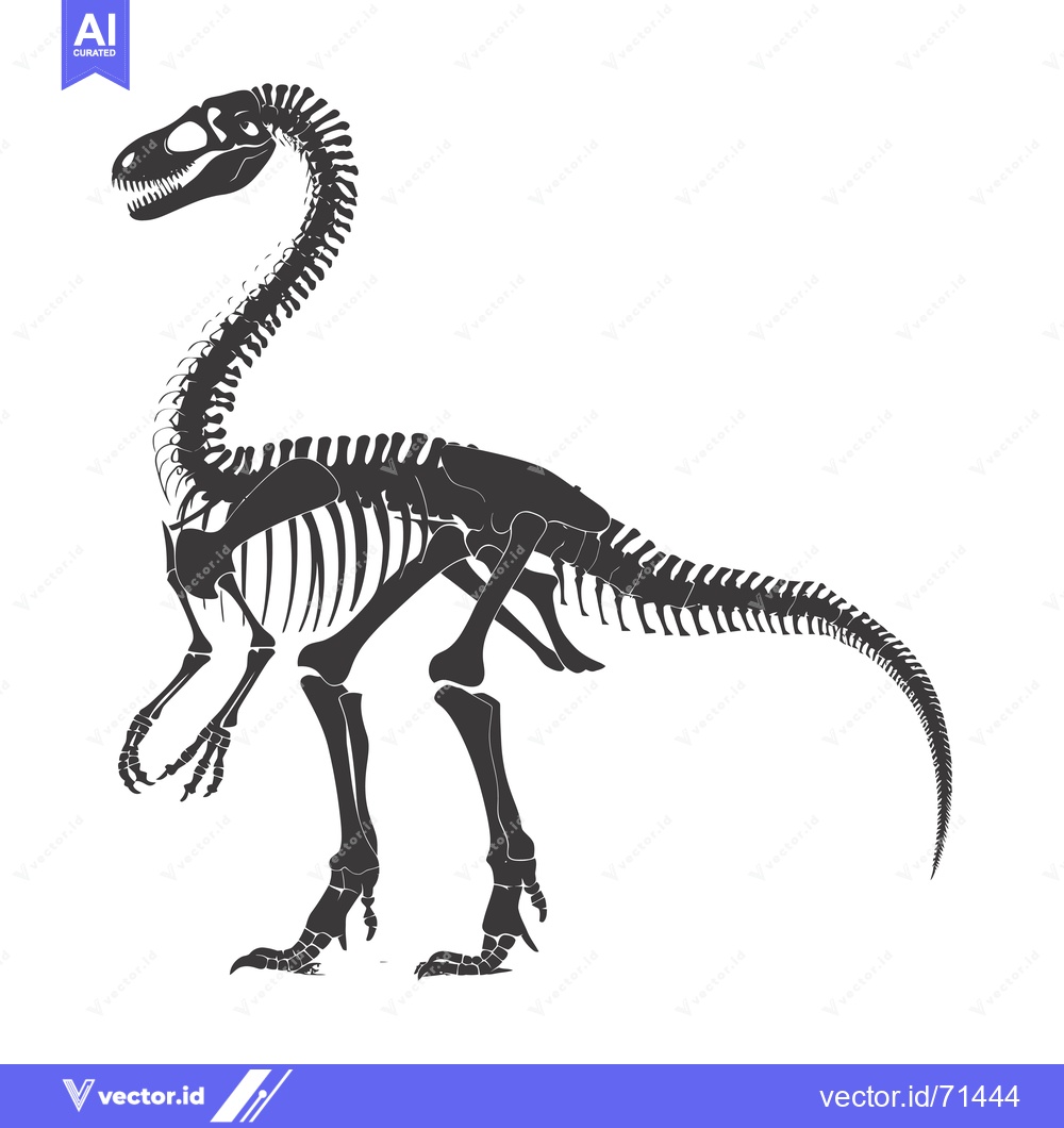Premium Vector of Black and White Silhouette of a Dinosaur Skeleton