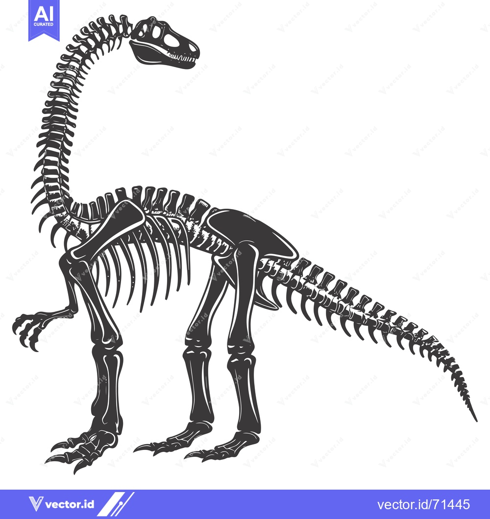 Premium Vector dari A Detailed Black and White Illustration of a Dinosaur Skeleton