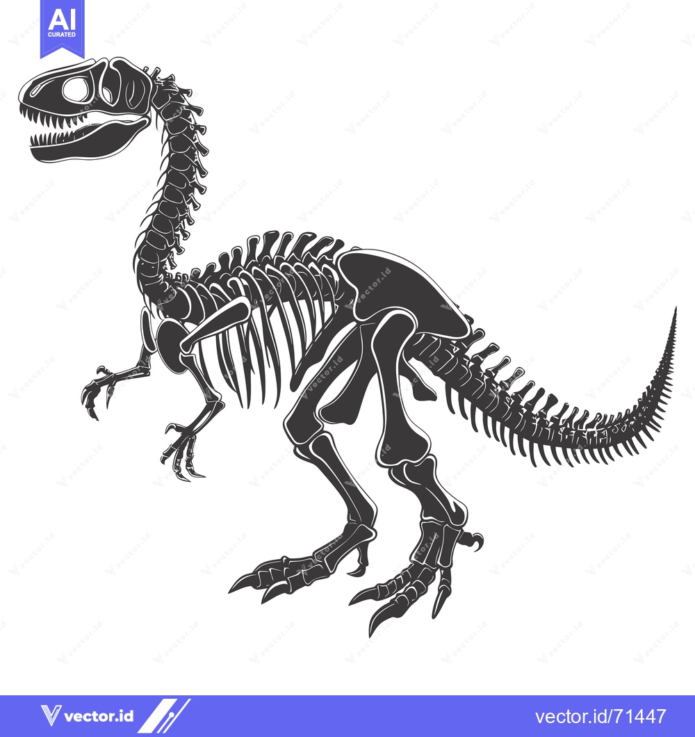 Premium Vector dari Silhouette of a dinosaur skeleton in a walking pose