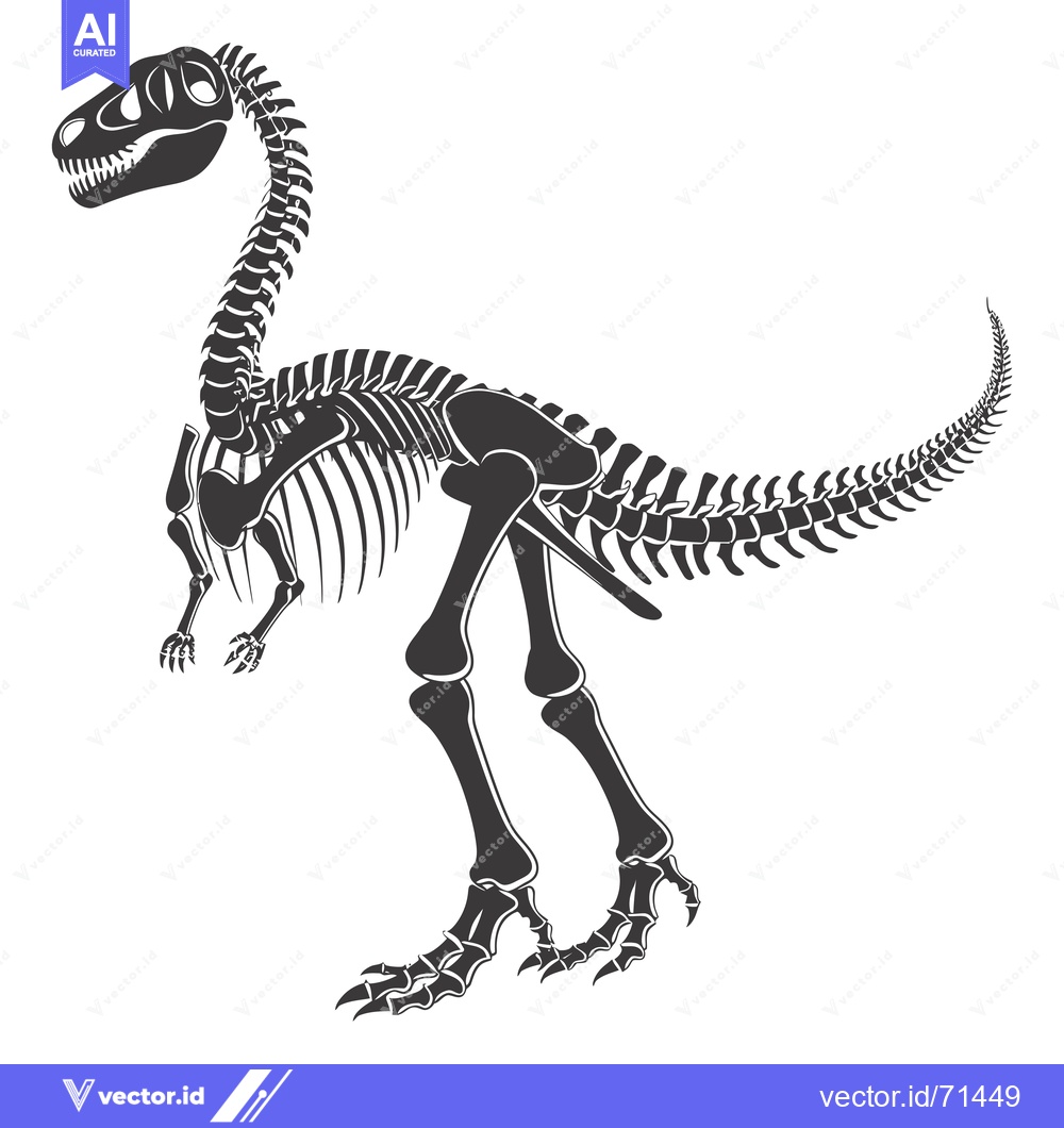Premium Vector dari Silhouette of a dinosaur skeleton in a standing position