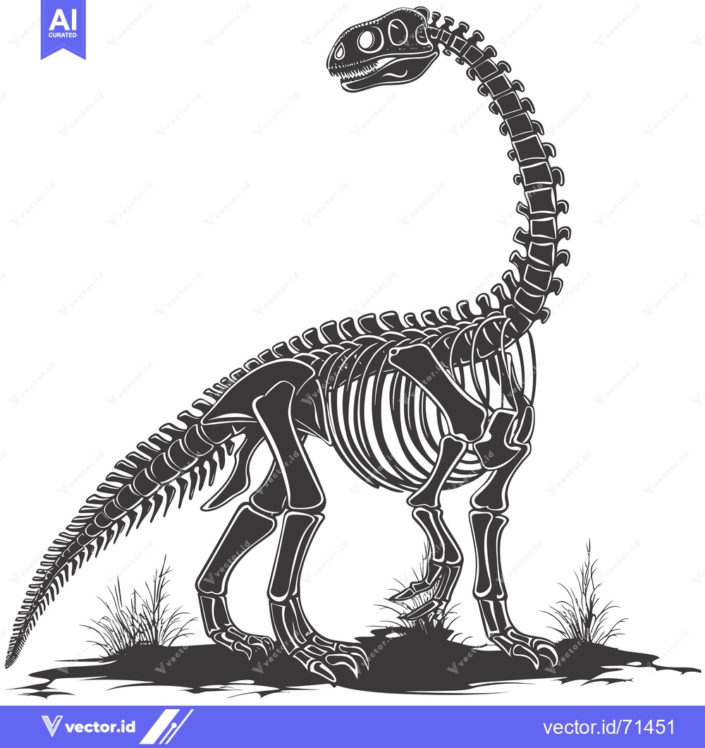 Premium Vector dari A Black and White Silhouette of a Dinosaur Skeleton