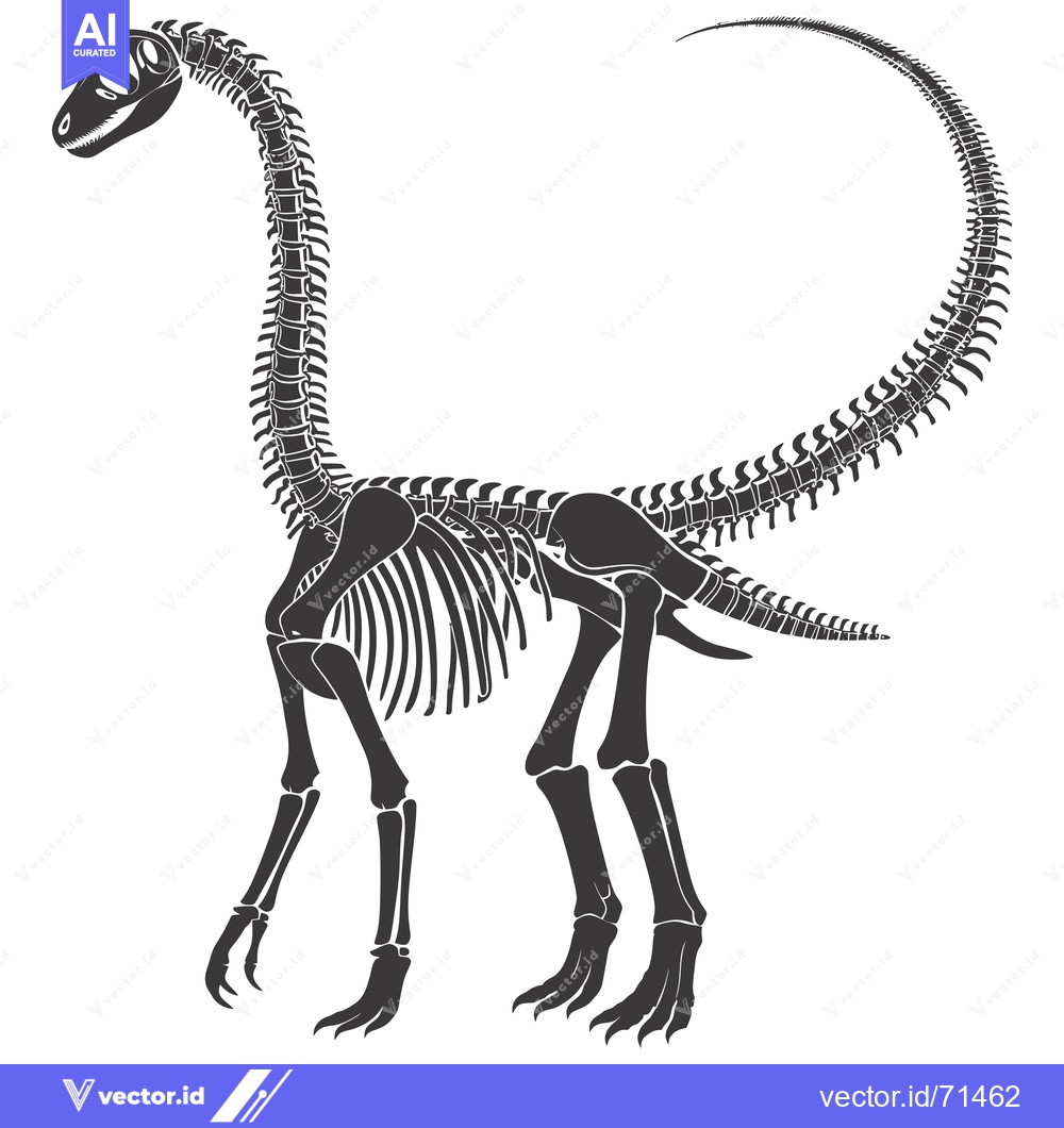 Premium Vector of Silhouette of a Dinosaur Skeleton with a Curved Tail