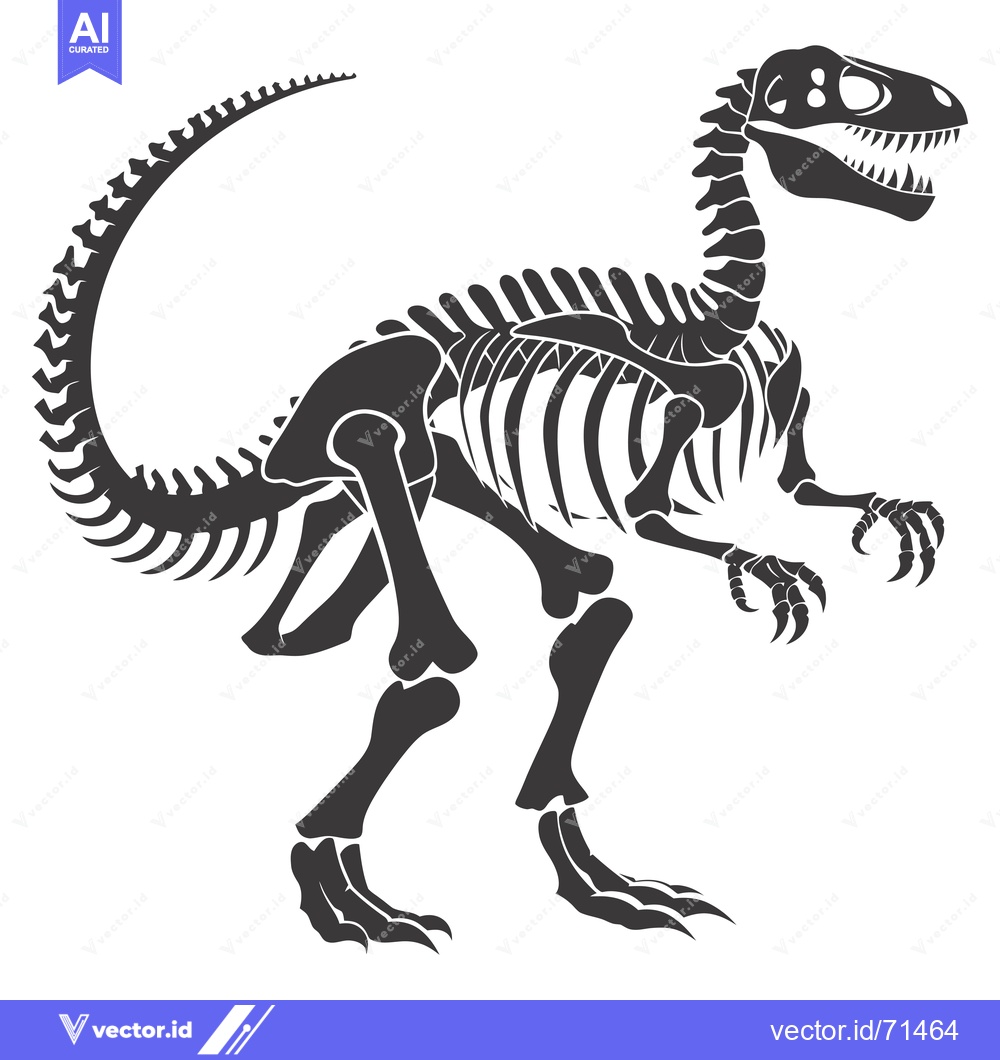 Premium Vector dari Black and White Silhouette of a Dinosaur Skeleton