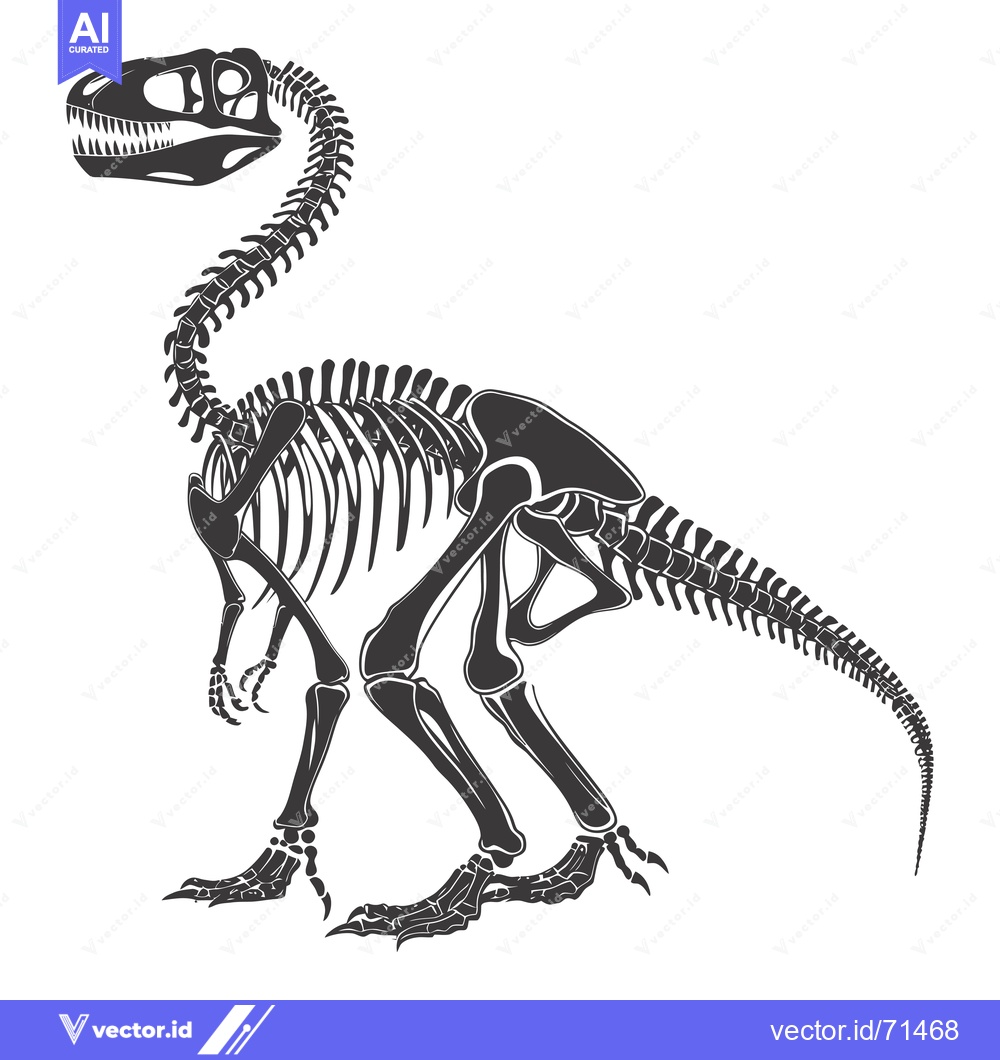 Premium Vector dari Black and White Illustration of a Dinosaur Skeleton