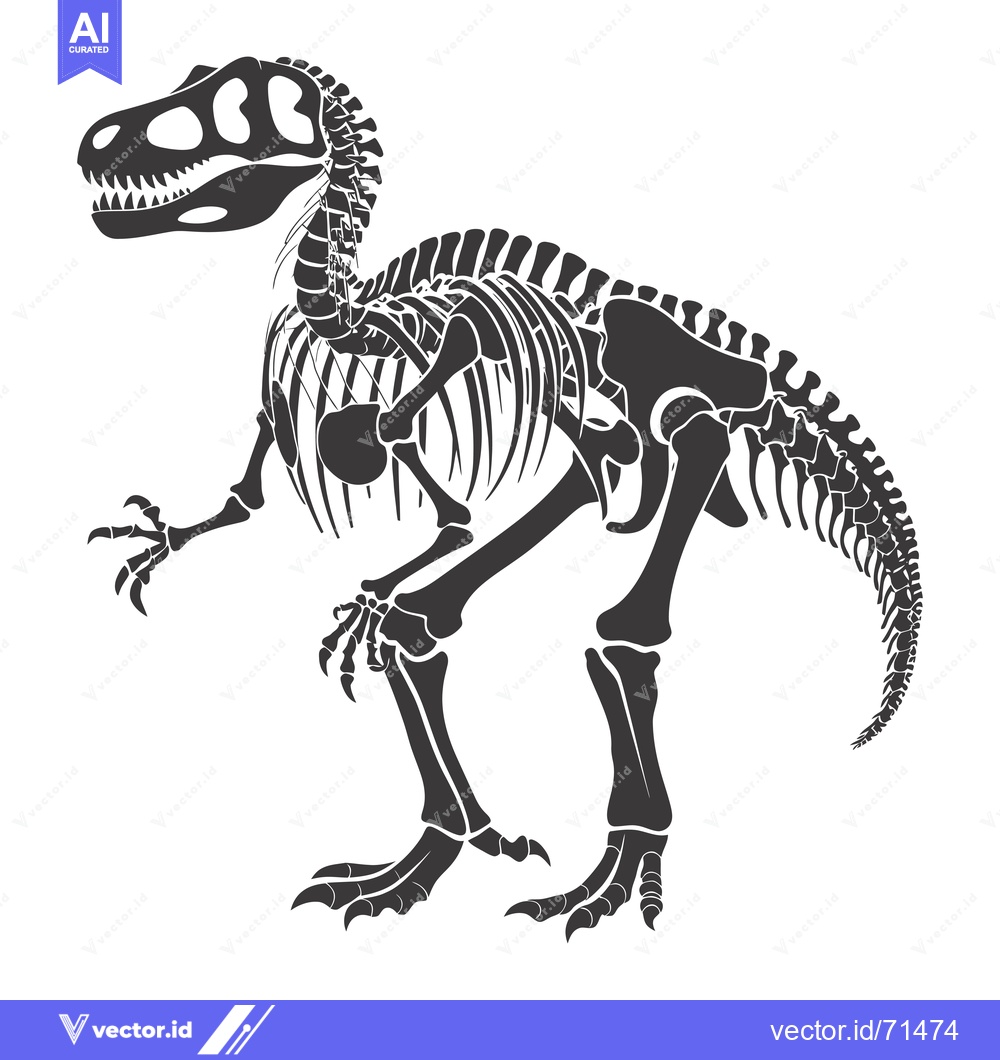 Premium Vector dari Black and White Silhouette of a Dinosaur Skeleton