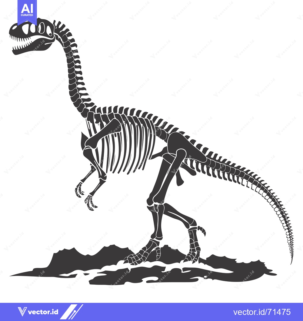 Premium Vector dari Silhouette of a dinosaur skeleton standing on a rocky terrain