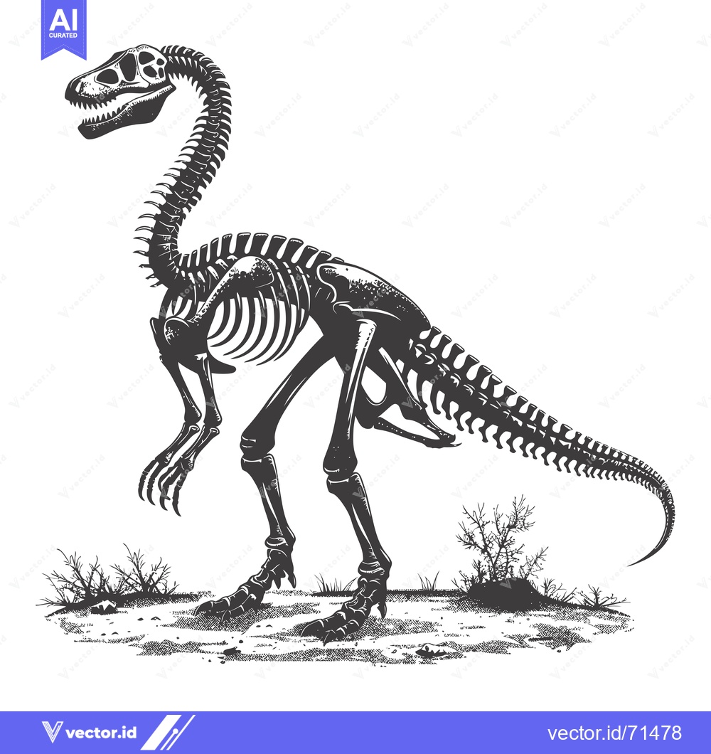 Premium Vector of A Black and White Illustration of a Dinosaur Skeleton