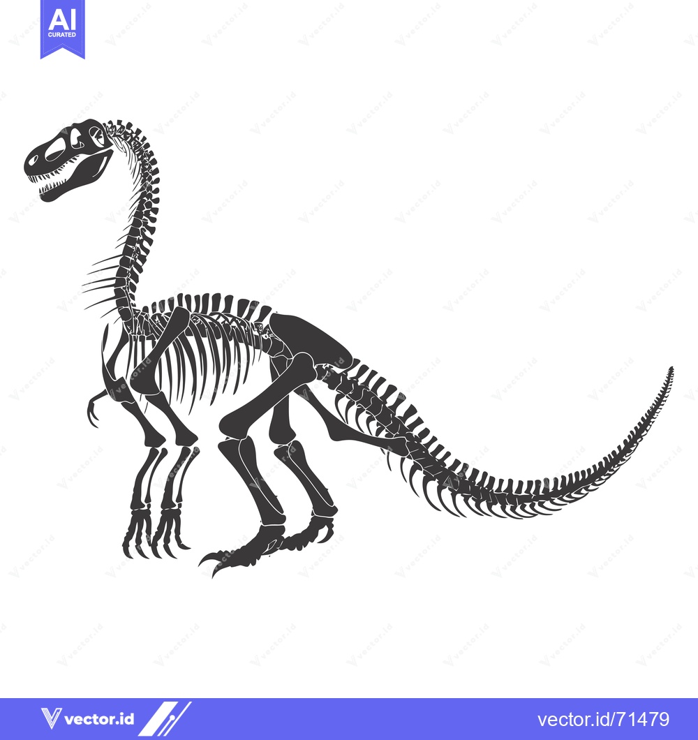 Premium Vector of Black and White Silhouette of a Dinosaur Skeleton