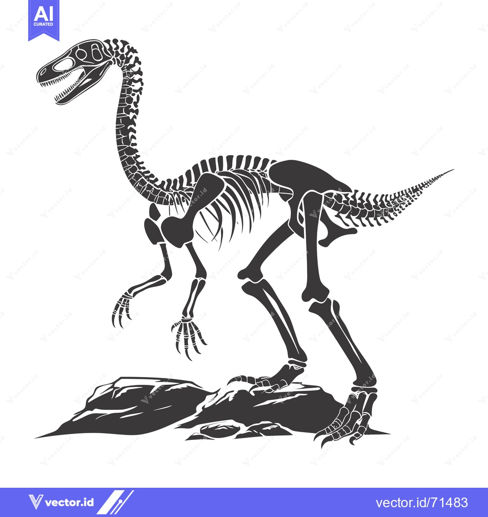Premium Vector of Dinosaur Skeleton Standing on Rocky Ground