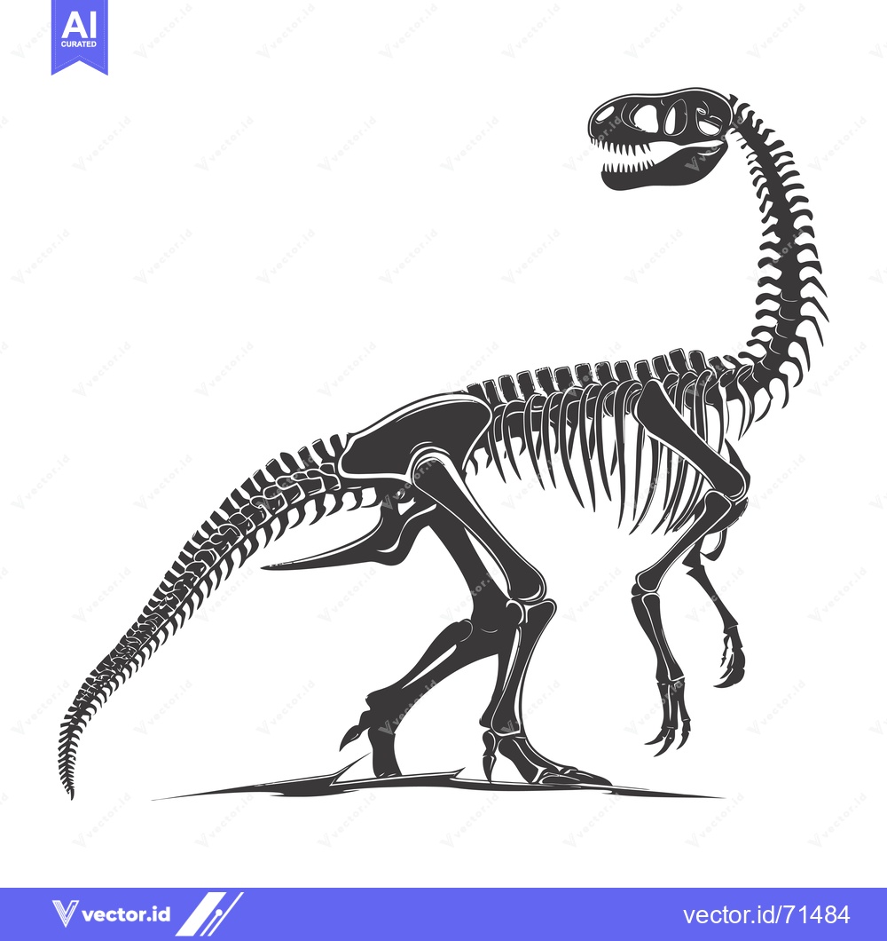 Premium Vector dari Black and White Silhouette of a Dinosaur Skeleton