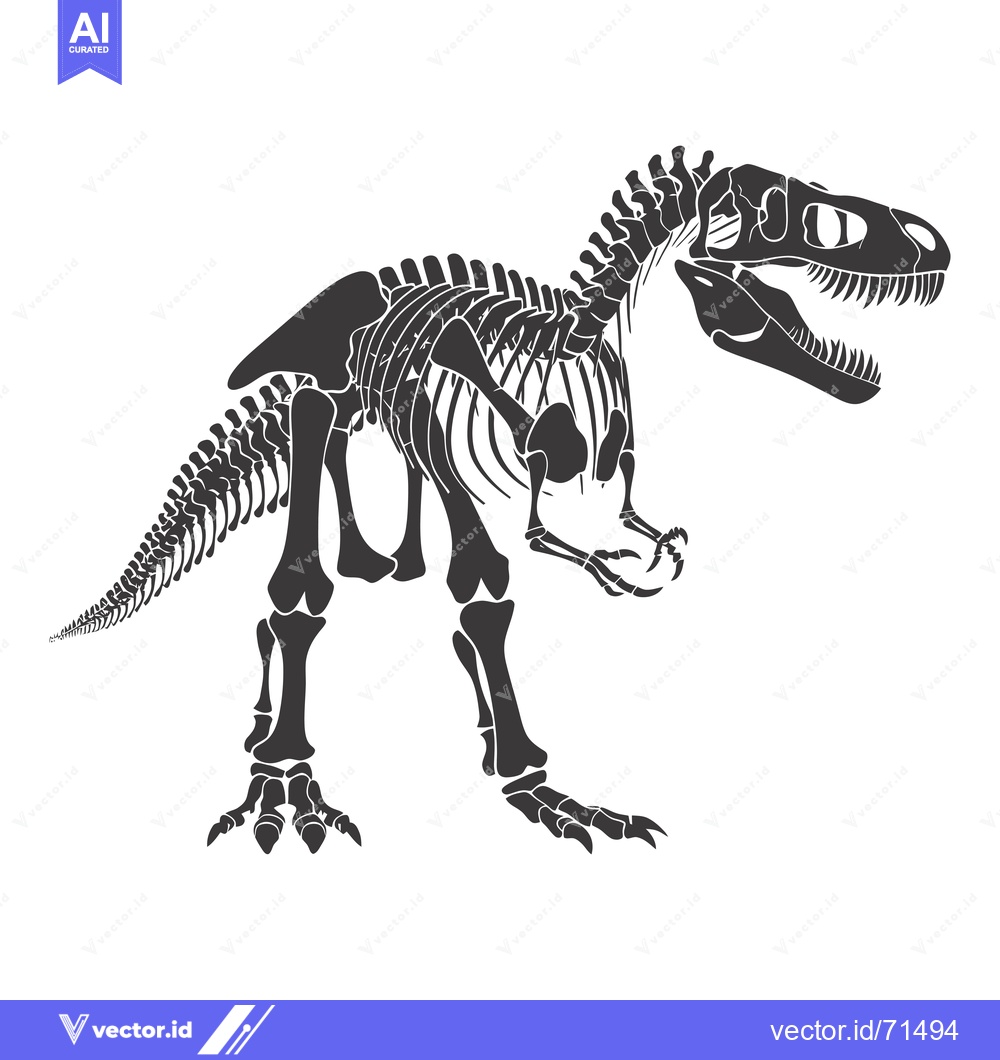 Premium Vector dari Black and White Tyrannosaurus Rex Skeleton Illustration