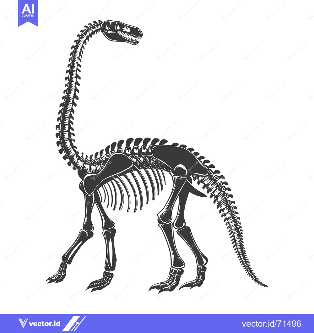 Premium Vector dari Black and White Illustration of a Dinosaur Skeleton
