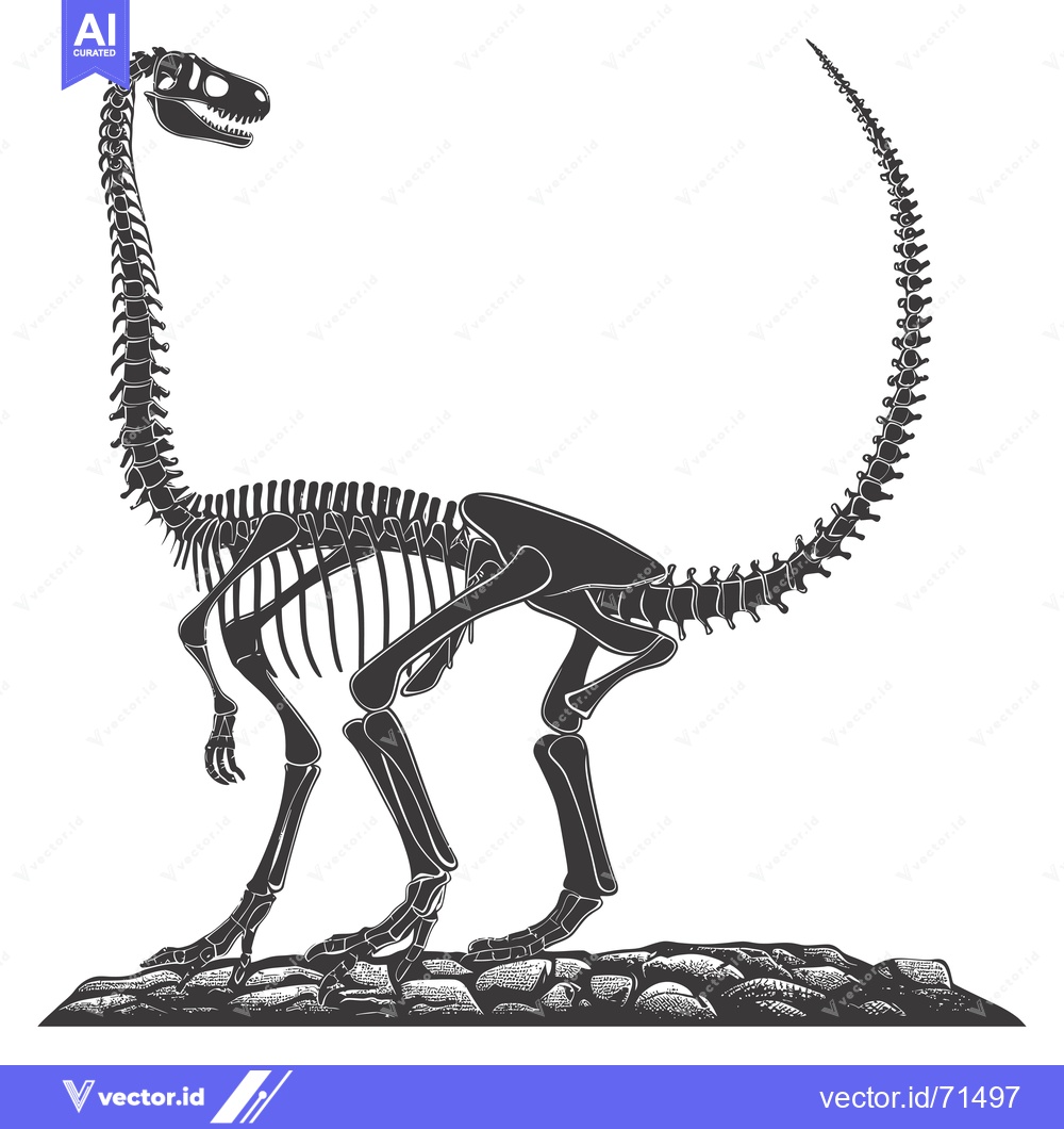 Premium Vector dari Black and White Illustration of a Dinosaur Skeleton