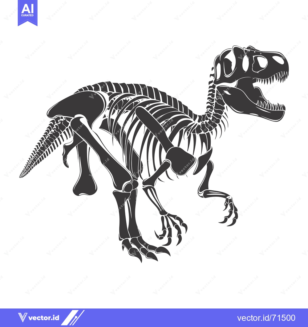 Premium Vector of A black and white illustration of a dinosaur skeleton