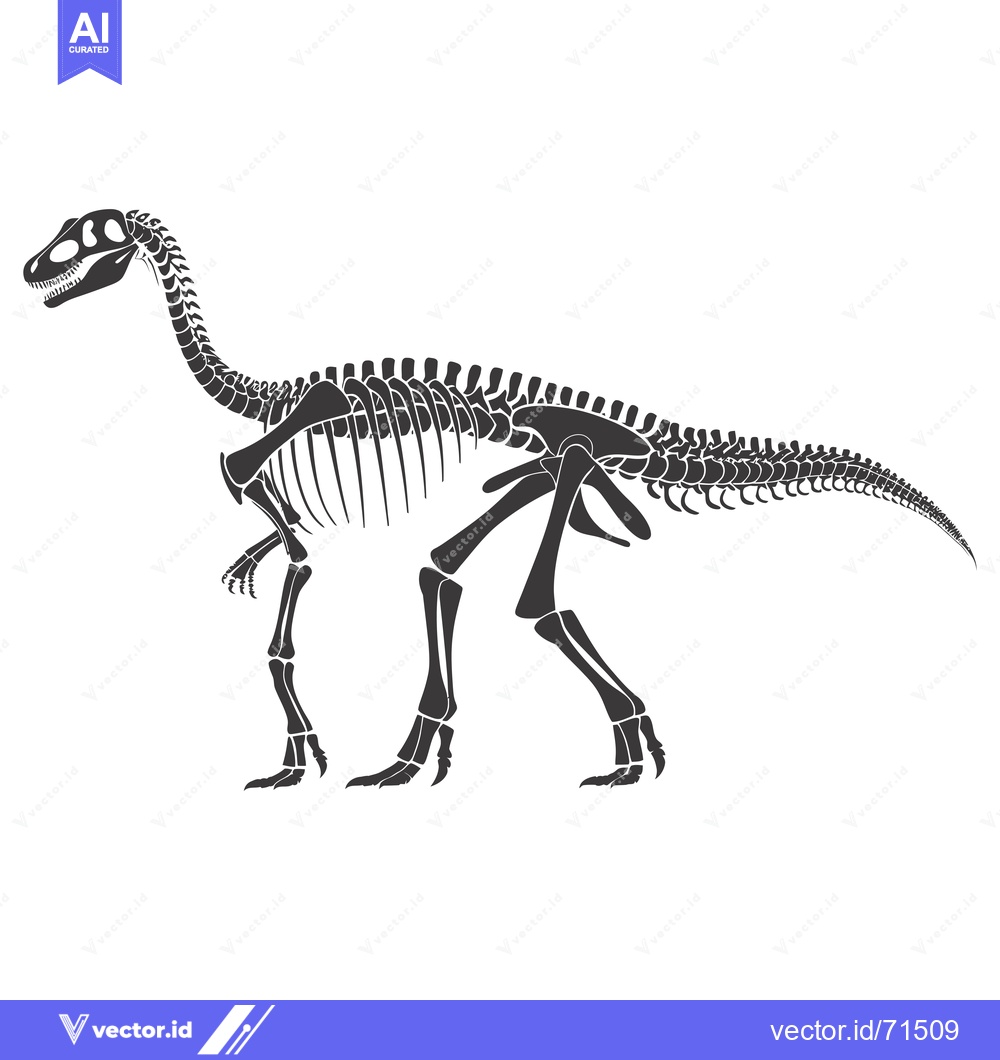 Premium Vector dari Black and White Silhouette of a Dinosaur Skeleton