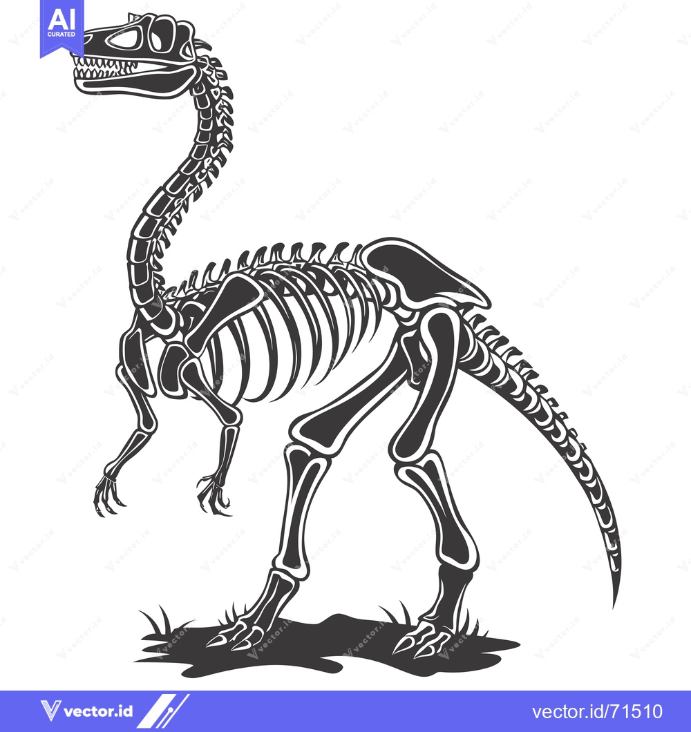 Premium Vector of Black and White Skeletal Illustration of a Dinosaur