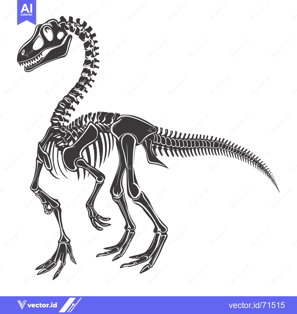 Premium Vector dari Black and White Skeletal Illustration of a Dinosaur