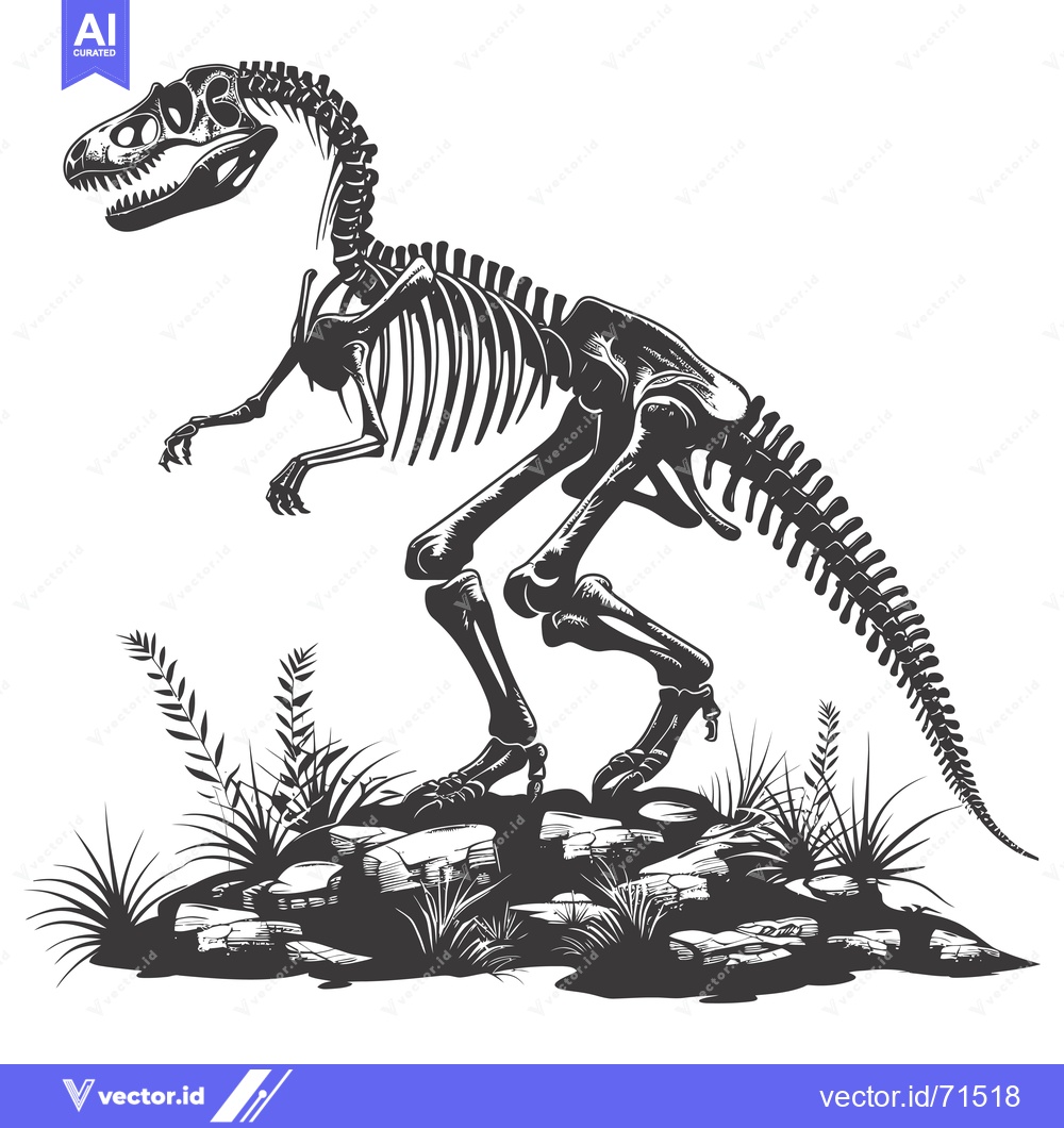 Premium Vector of Tyrannosaurus Rex Skeleton in a Prehistoric Landscape