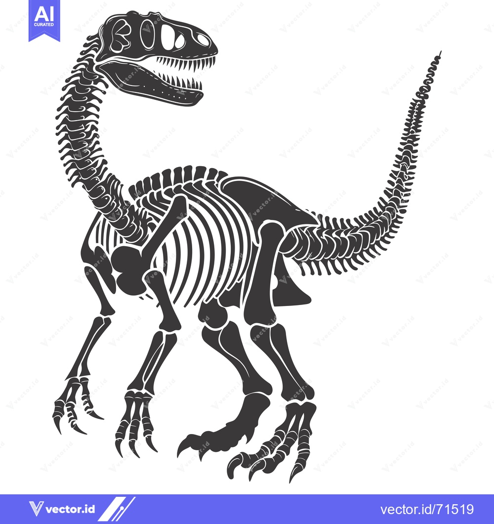 Premium Vector of Black and White Silhouette of a Dinosaur Skeleton