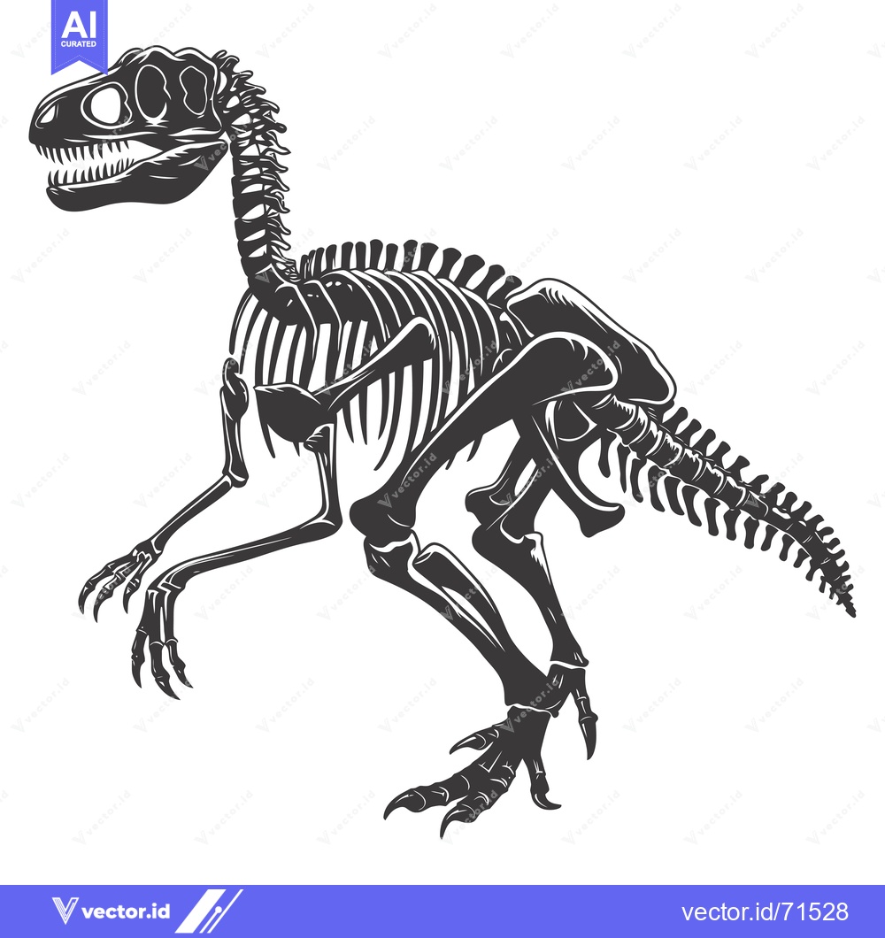 Premium Vector dari A Detailed Black and White Illustration of a Dinosaur Skeleton