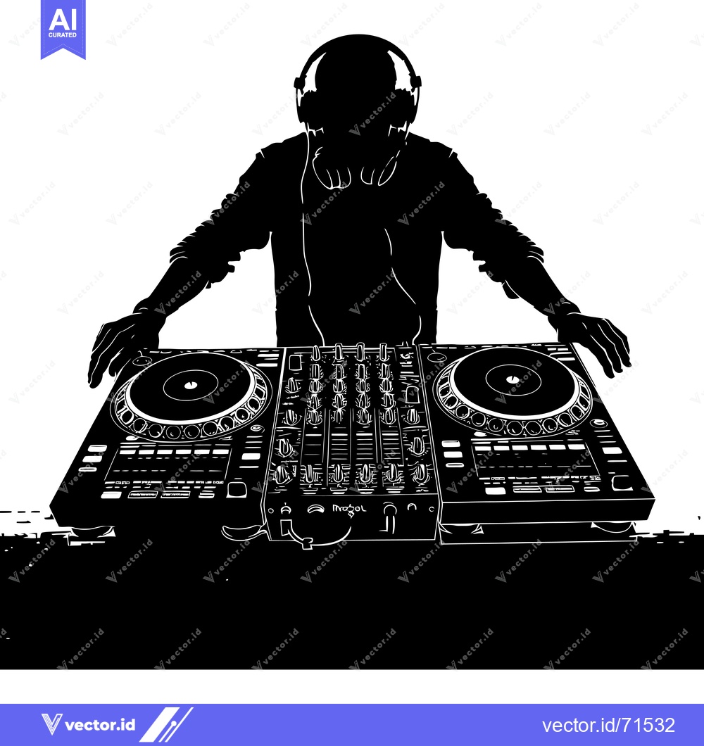 Premium Vector dari Silhouette of a DJ Mixing Music on a Mixer