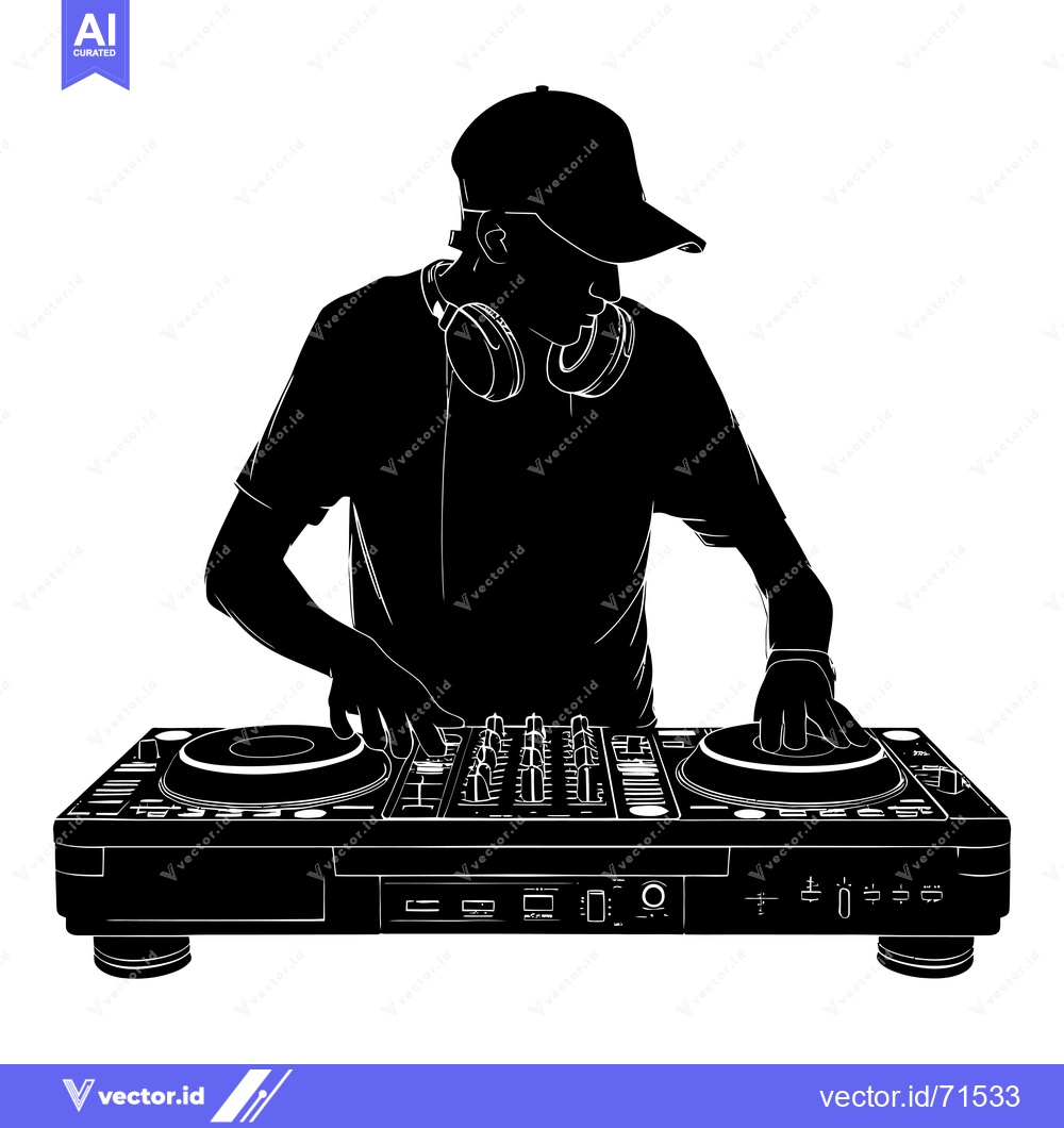 Premium Vector of Silhouette of a DJ Mixing Music on a Turntable