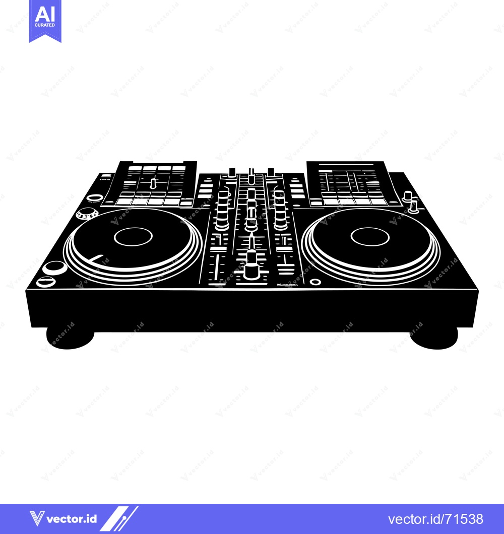 Premium Vector of Black and White Silhouette of a DJ Mixer with Turntables