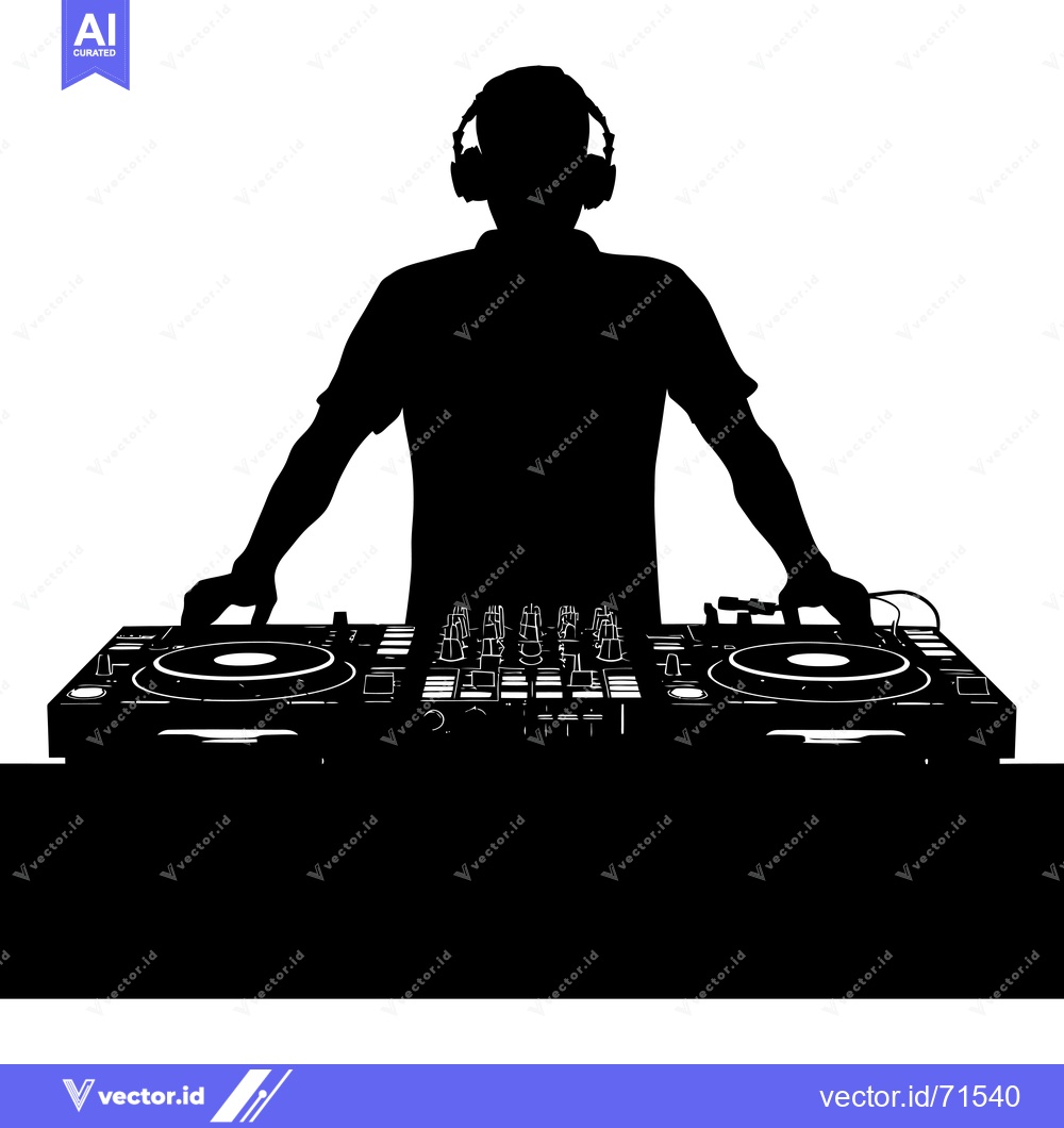 Premium Vector of Silhouette of a DJ Mixing Music with Headphones and Turntables
